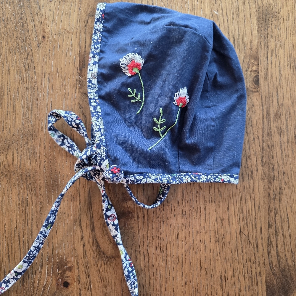 Handmade Floral Baby Outfit With Matching Embroidered Bonnet - Picture 3 of 9